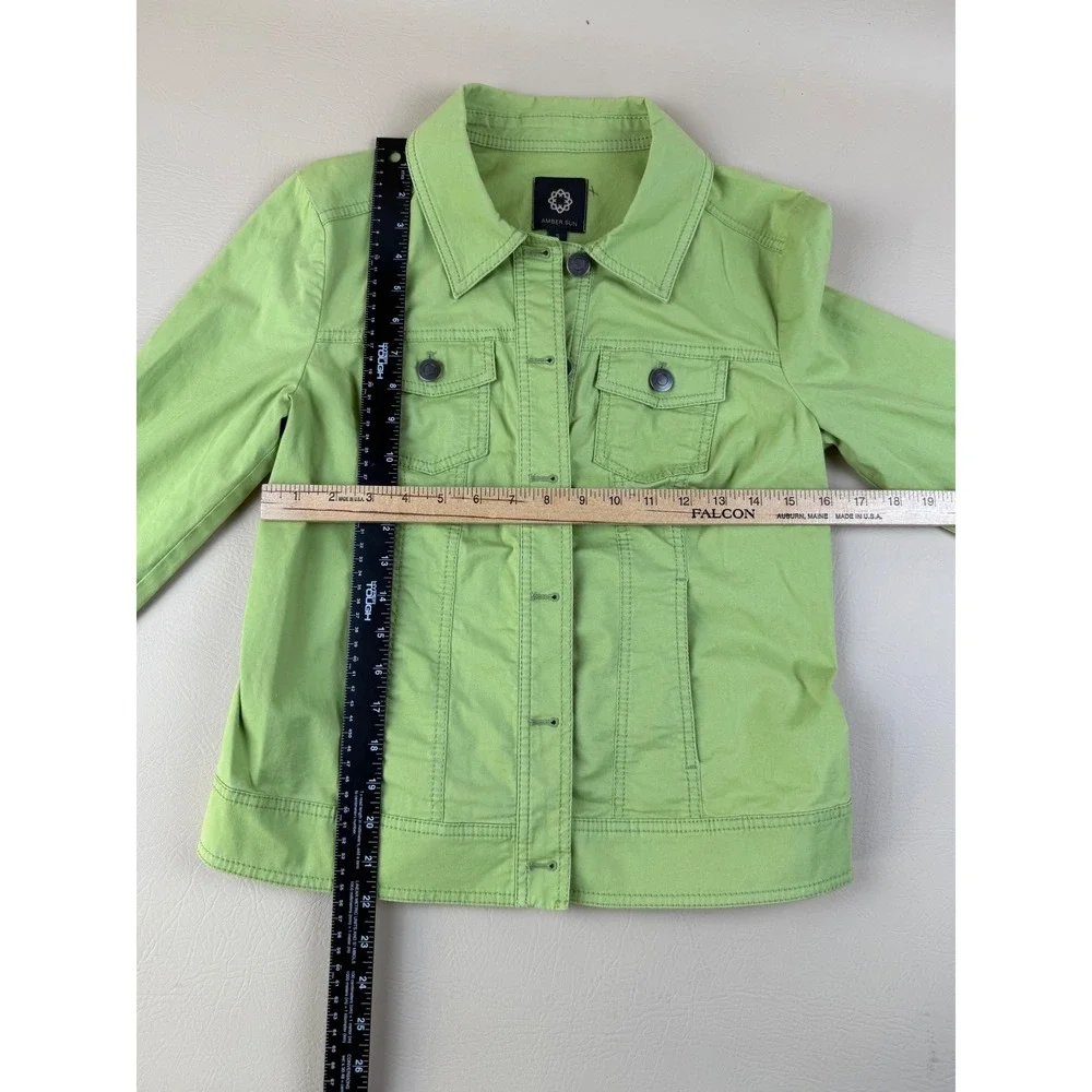 Minimalist Utility Jacket Lime Green Button Up‎ Size S Amber Sun